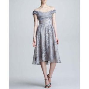 Lela Rose Silk Lace Pearl Print Off Shoulder Midi Princess Gown / Dress